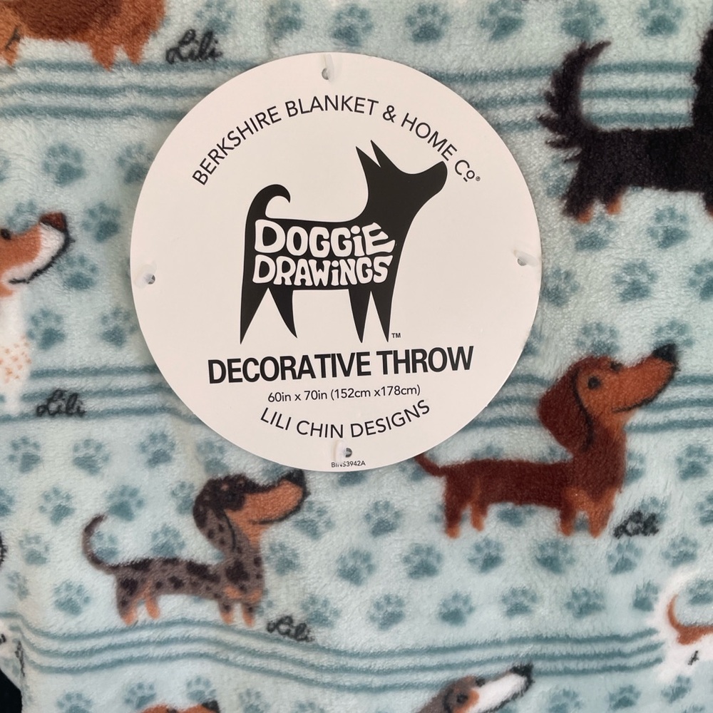 Berkshire Blanket Doggie Drawings Throw - Teal and Brown - Picture 2 of 10